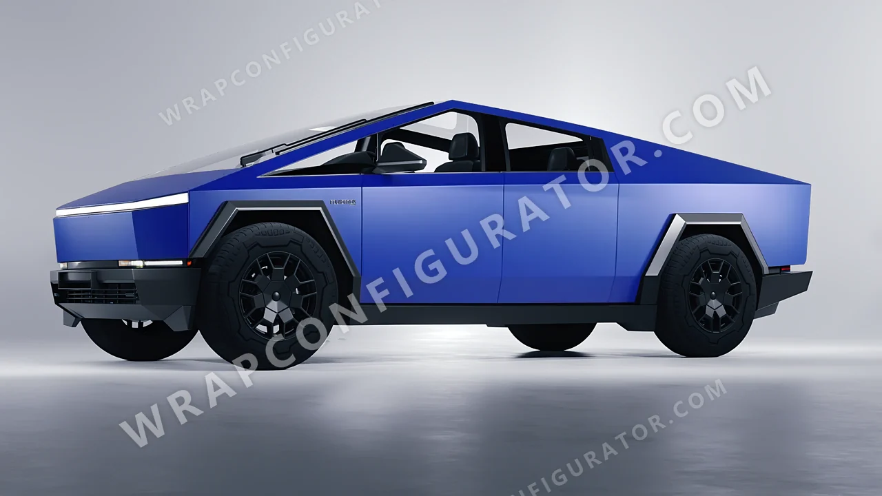 Grey Tesla Cybertruck 2024 wrapped in KPMF Matt Iced Blue Titanium K75505