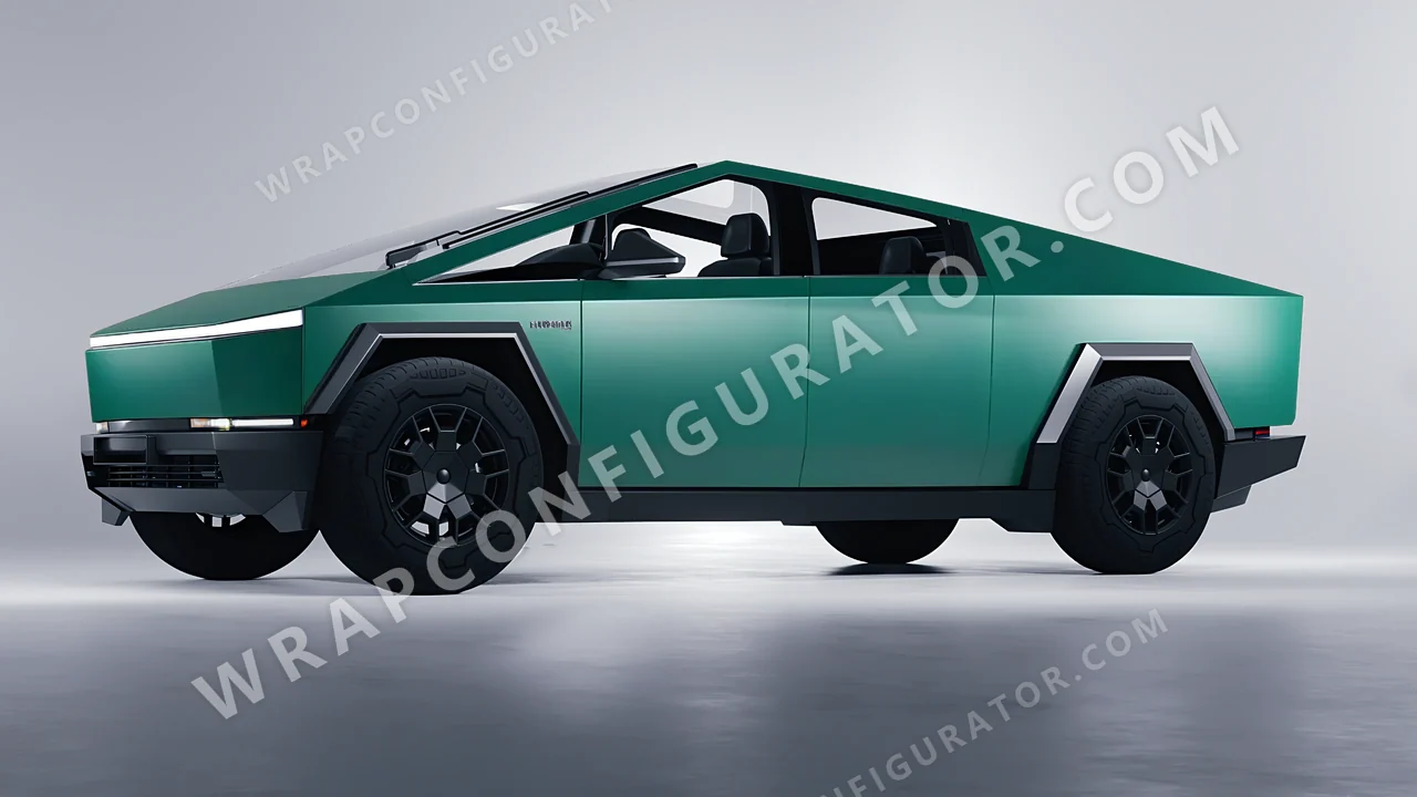 Grey Tesla Cybertruck 2024 wrapped in KPMF Matt Iced Green Titanium K75507
