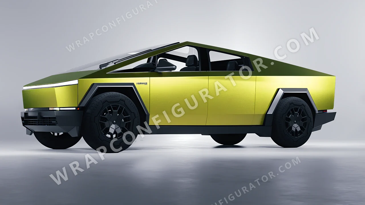 Grey Tesla Cybertruck 2024 wrapped in KPMF Matt Iced Yellow Titanium K75534