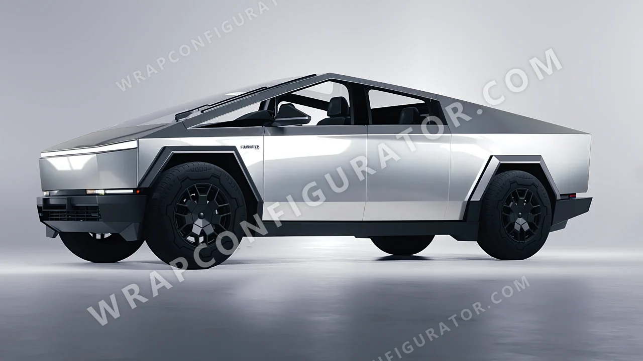 Grey Tesla Cybertruck 2024 wrapped in ORACAL Silver Lake 970RA-904G