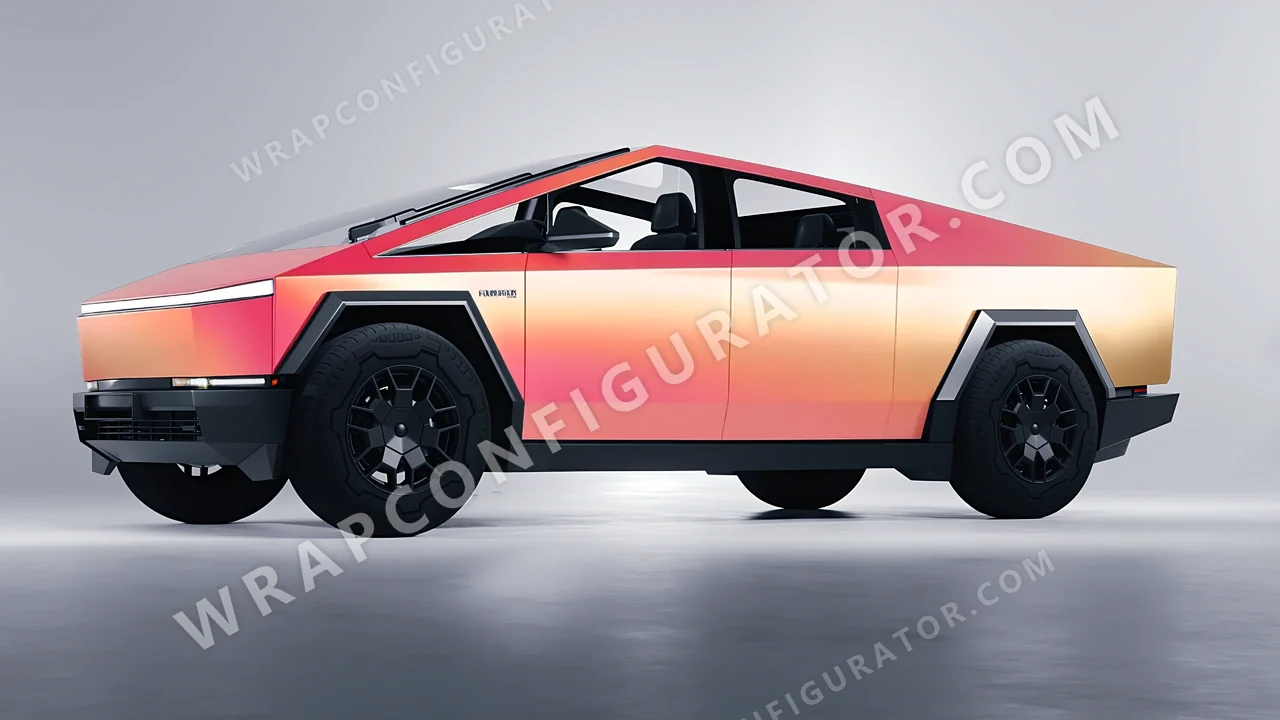 Orange Tesla Cybertruck 2024 wrapped in 3M Electric Coral SP213