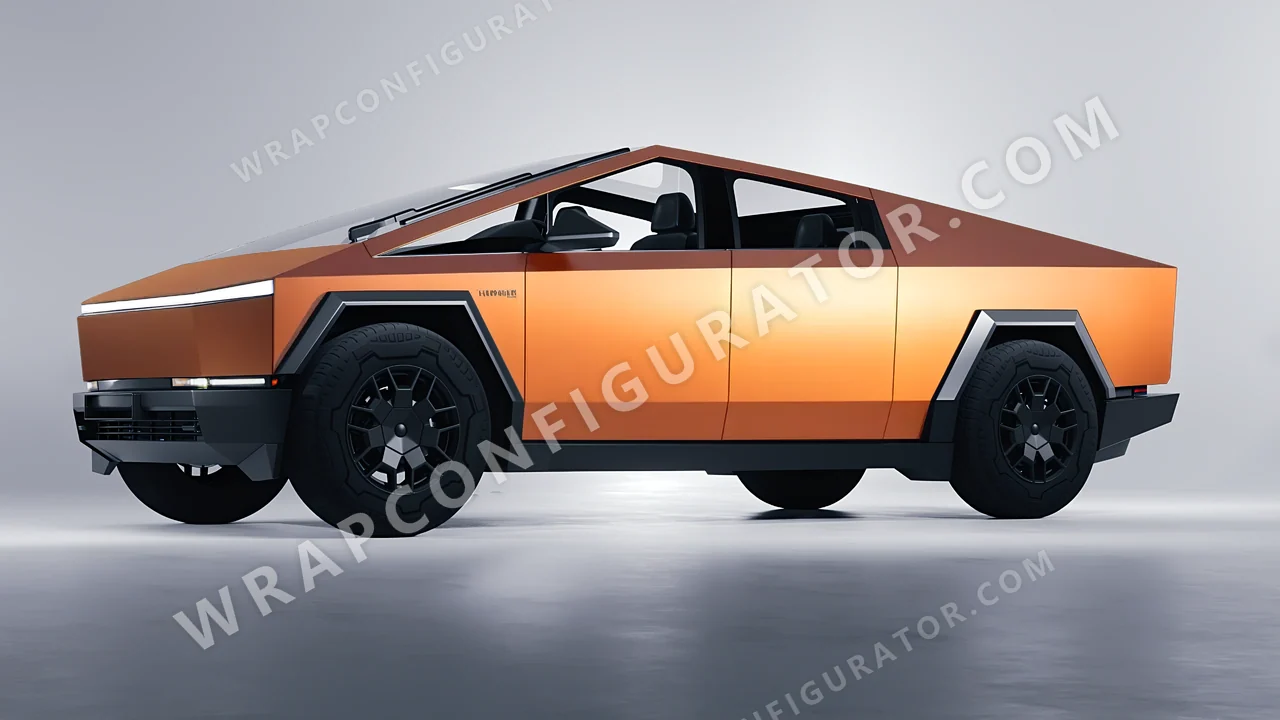 Orange Tesla Cybertruck 2024 wrapped in Avery Dennison Sunset Ride SW900-302-O
