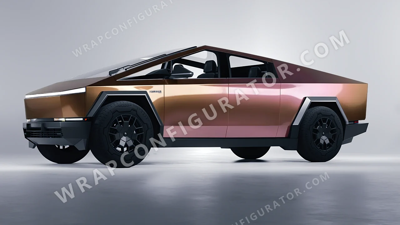Orange Tesla Cybertruck 2024 wrapped in ORACAL Gloss Aubergine Bronze 970RA-990G