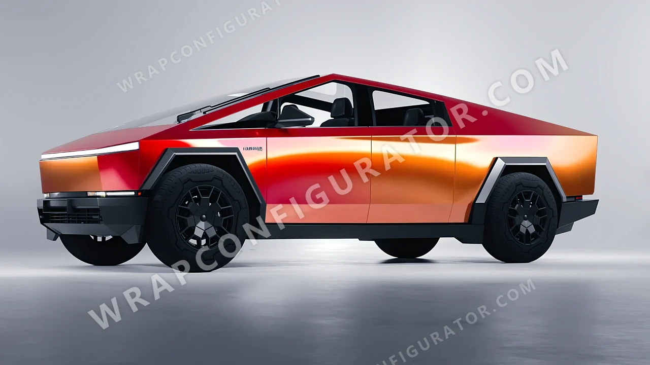 Orange Tesla Cybertruck 2024 wrapped in ORACAL Gloss Sunset Shift 970RA-100G