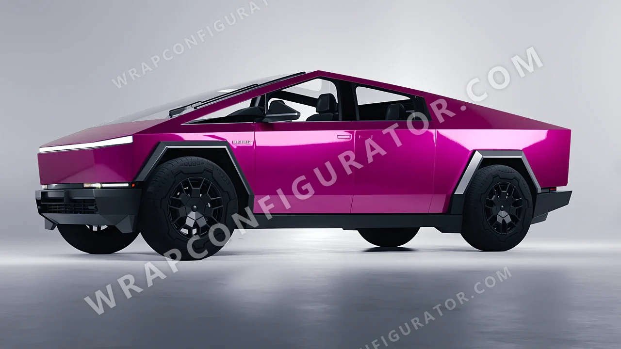 Pink Tesla Cybertruck 2024 wrapped in 3M Gloss Fierce Fuchsia G348