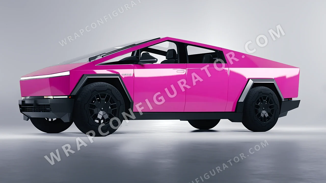 Pink Tesla Cybertruck 2024 wrapped in 3M Gloss Hot Pink G103