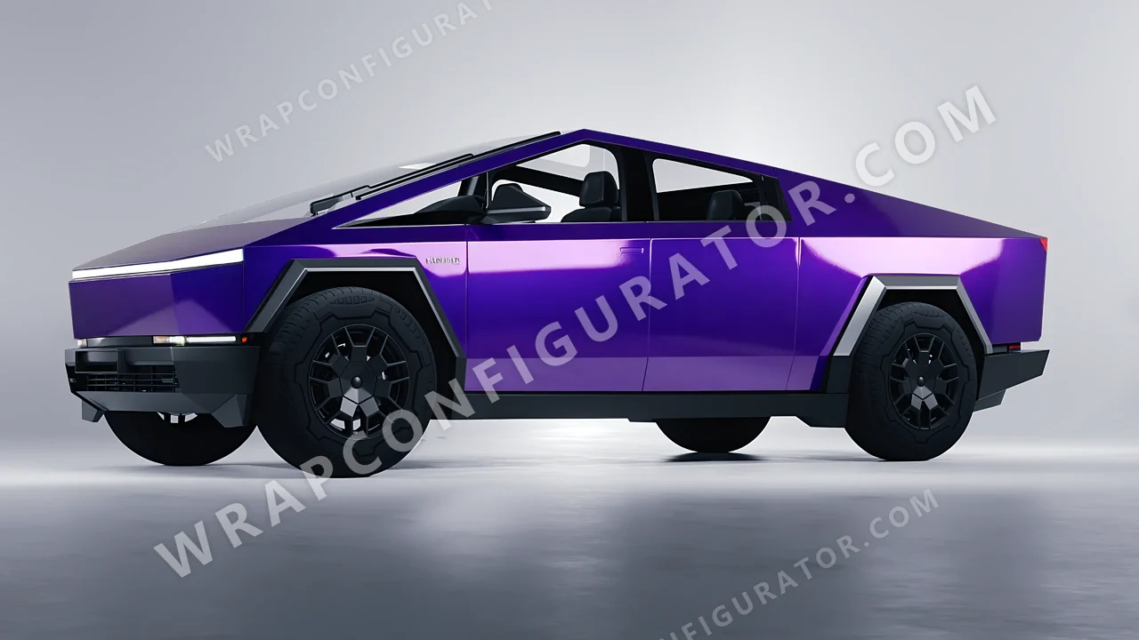 Purple Tesla Cybertruck 2024 wrapped in 3M Gloss Plum Explosion GP258