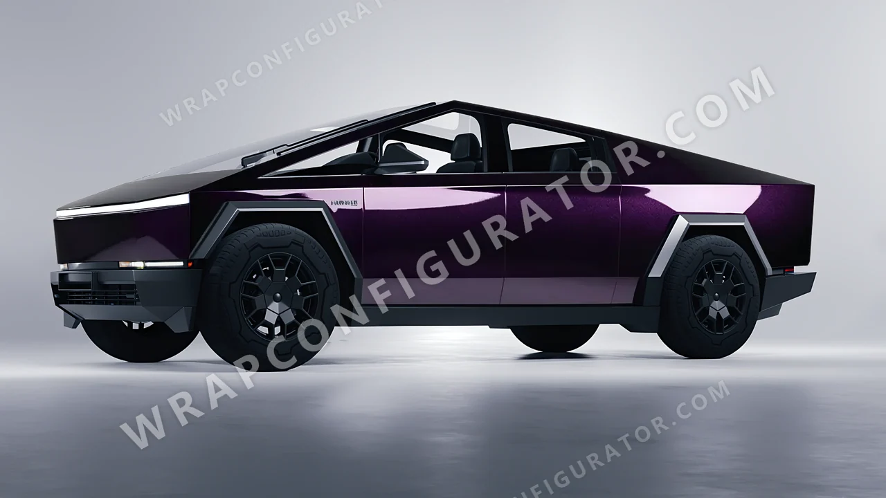 Purple Tesla Cybertruck 2024 wrapped in Colourshield PPF by HyperPro Black Eggplant HGM37-P