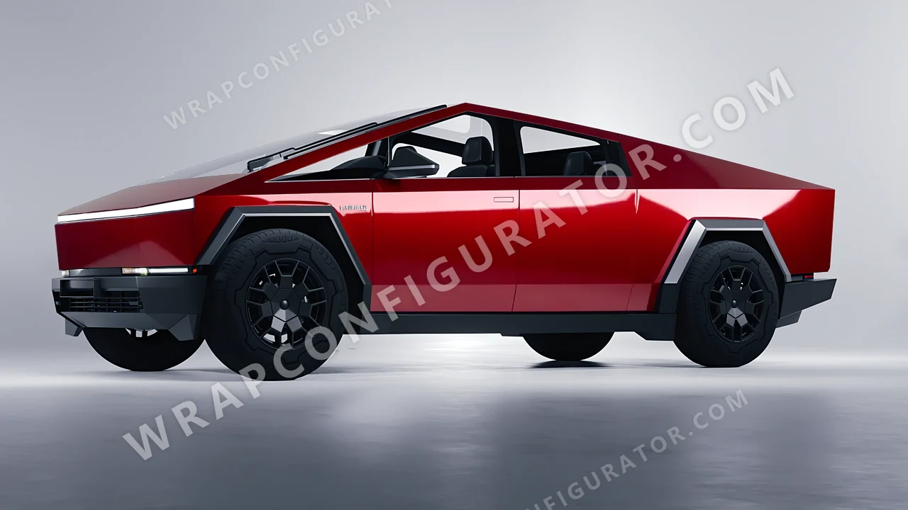Red Tesla Cybertruck 2024 wrapped in 3M Gloss Cinder Spark Red GP253