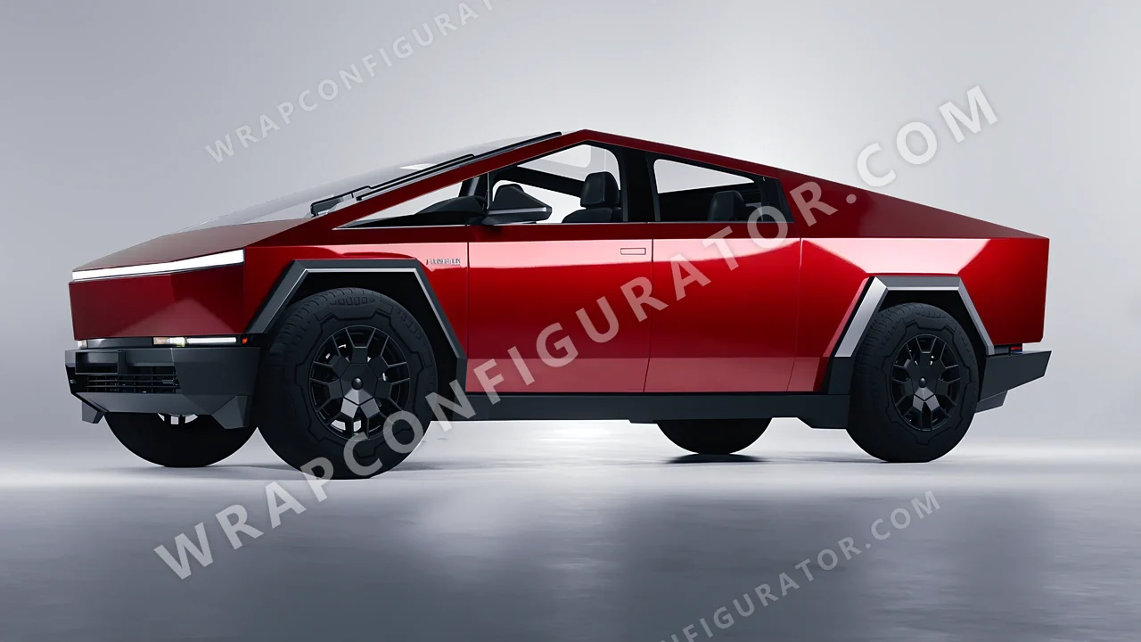 Red Tesla Cybertruck 2024 wrapped in 3M Gloss Red Metallic G203
