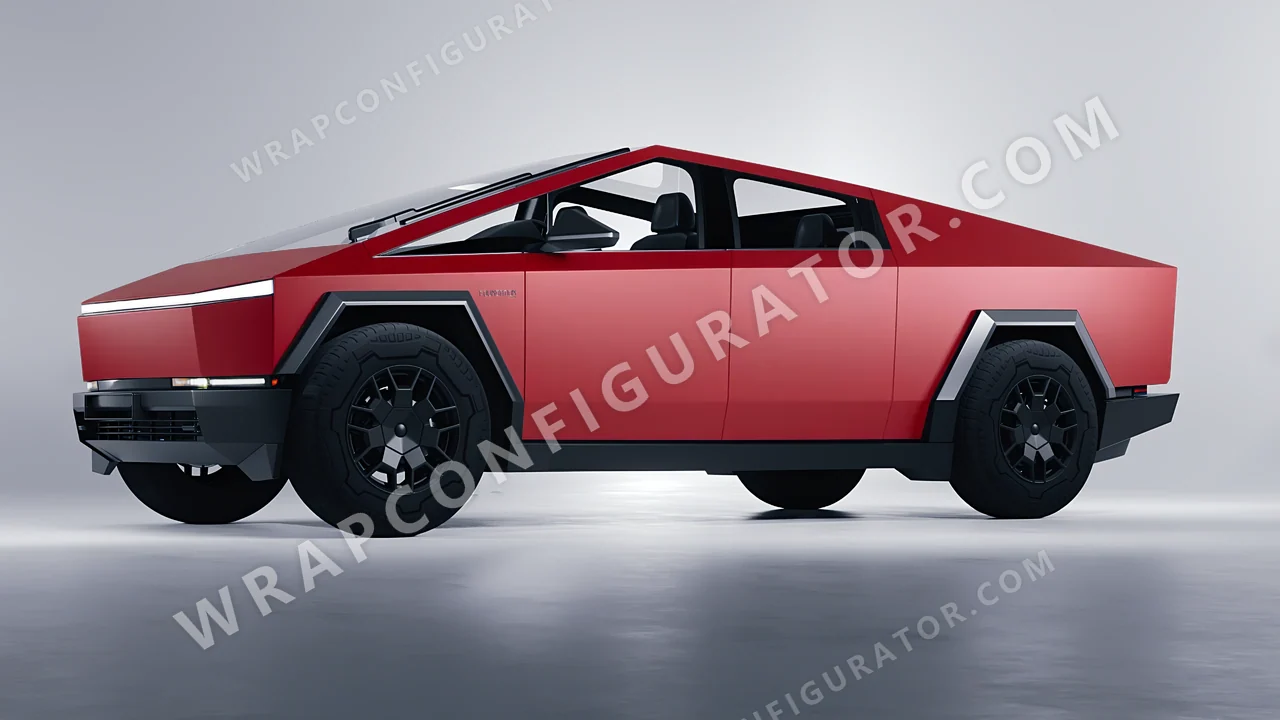 Red Tesla Cybertruck 2024 wrapped in 3M Matte Red M13