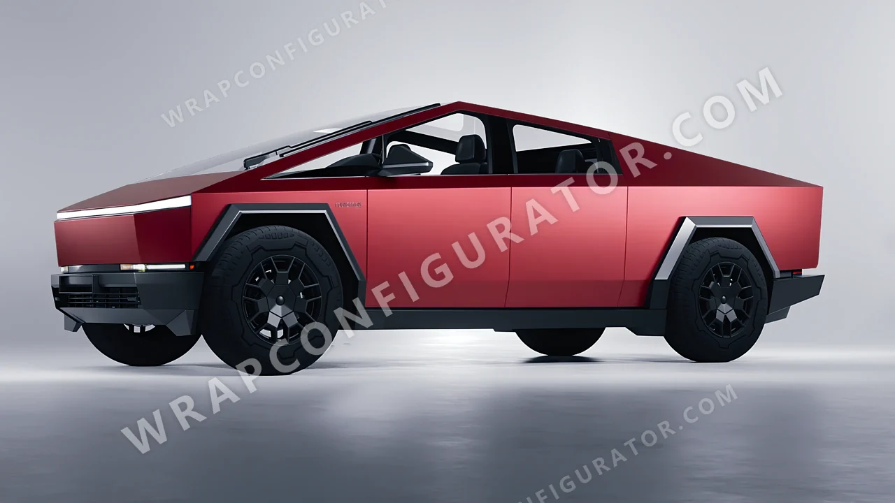 Red Tesla Cybertruck 2024 wrapped in 3M Matte Red Metallic M203