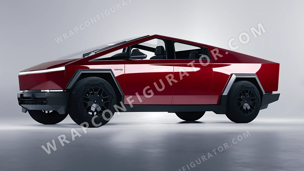 Red Tesla Cybertruck 2024 wrapped in 3M Ruby Rosso HG73