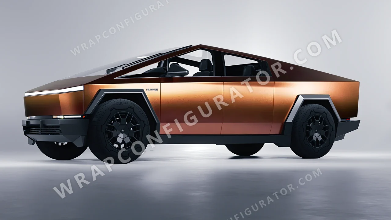 Red Tesla Cybertruck 2024 wrapped in 3M Satin Flip Volcanic Flare SP236