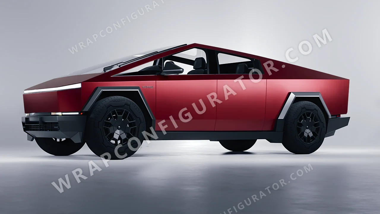 Red Tesla Cybertruck 2024 wrapped in 3M Satin Vampire Red SP273