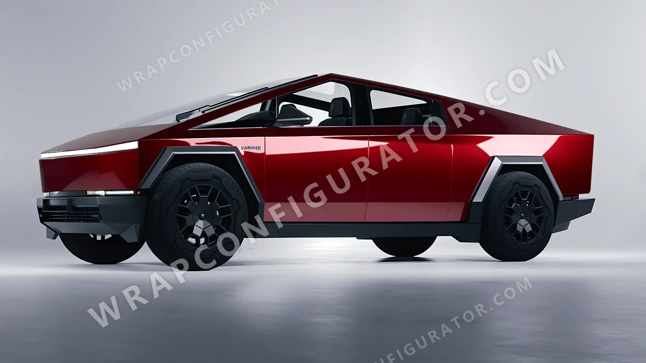 Red Tesla Cybertruck 2024 wrapped in Colourshield PPF by HyperPro Cherries Red GAF06-P