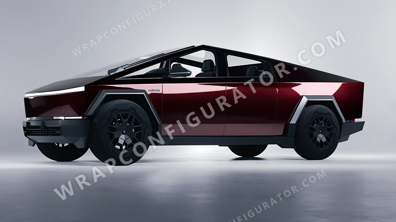 Red Tesla Cybertruck 2024 wrapped in Inozetek Dynamic PPF Black Cherry DPPF915
