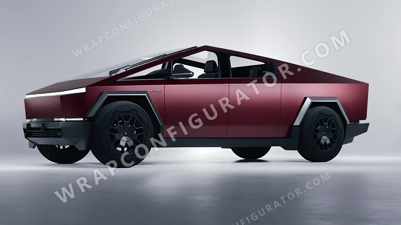 Red Tesla Cybertruck 2024 wrapped in KPMF Frozen Ruby Matt K75573