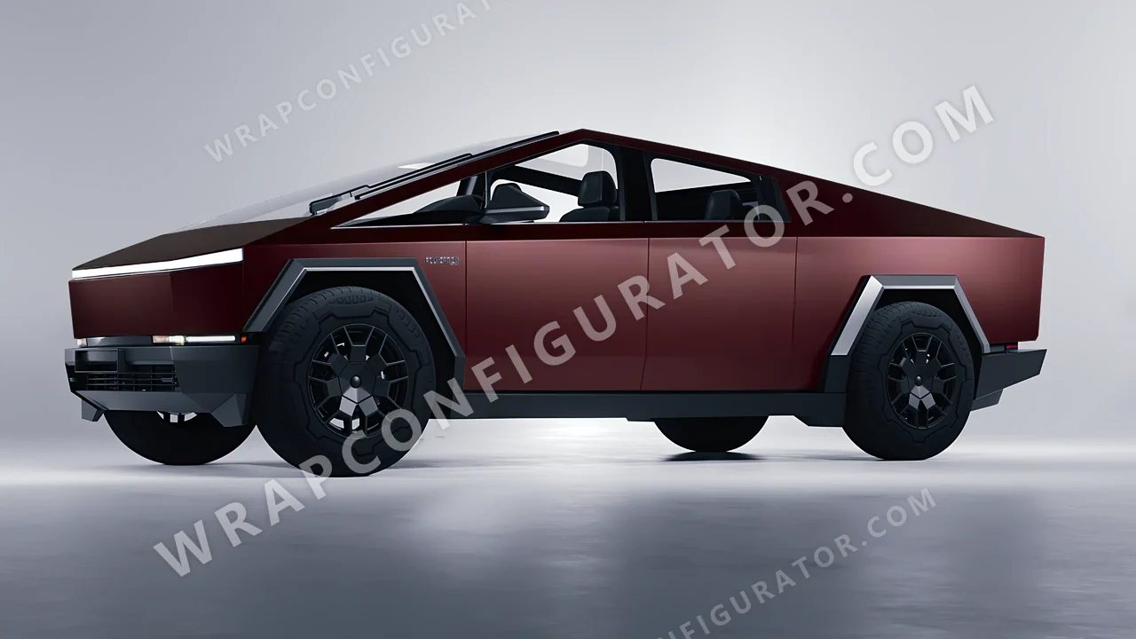 Red Tesla Cybertruck 2024 wrapped in KPMF Matt Widowed Red K75508