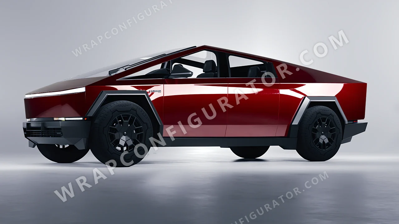 Red Tesla Cybertruck 2024 wrapped in ORACAL Dark Red 970RA-030G
