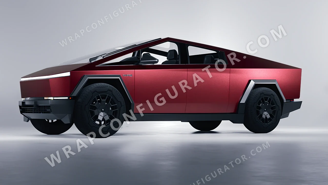 Red Tesla Cybertruck 2024 wrapped in ORACAL Dark Red 970RA-368M