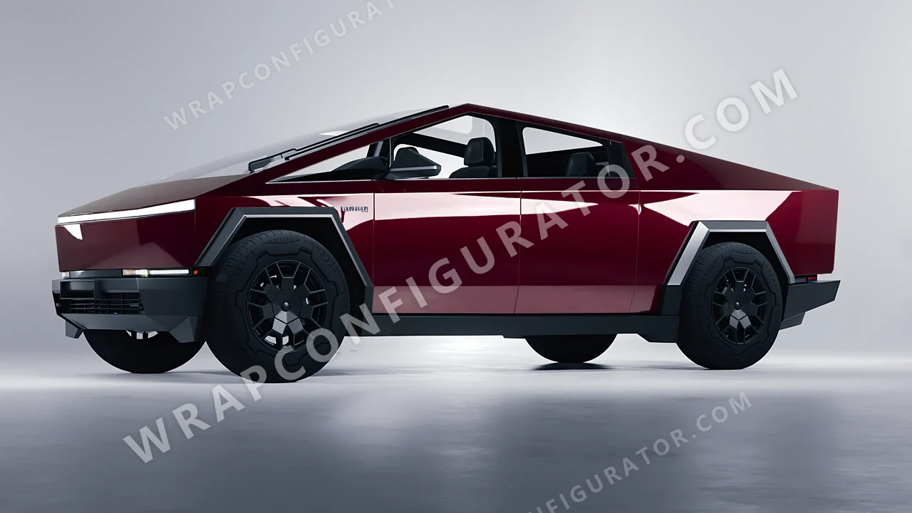 Red Tesla Cybertruck 2024 wrapped in ORACAL Purple Red 970RA-026G