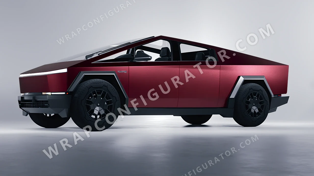 Red Tesla Cybertruck 2024 wrapped in ORACAL Red Brown 970RA-369M