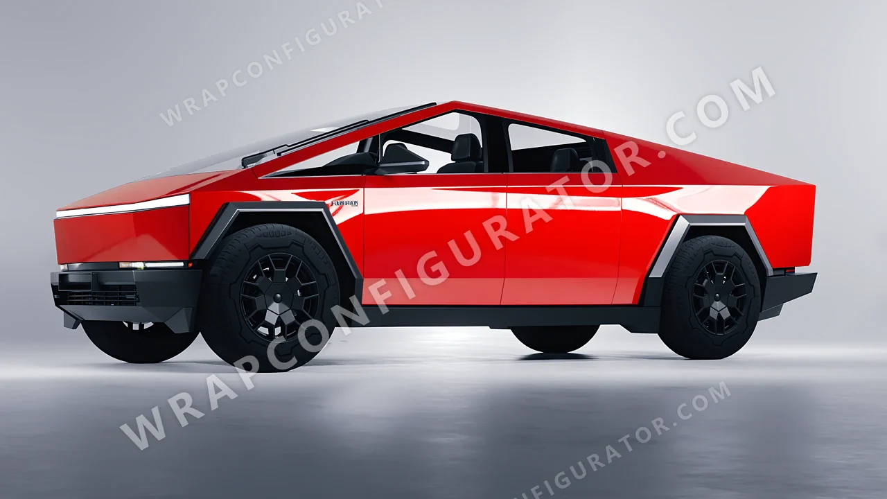 Red Tesla Cybertruck 2024 wrapped in ORACAL Rose Hip 970RA-897G