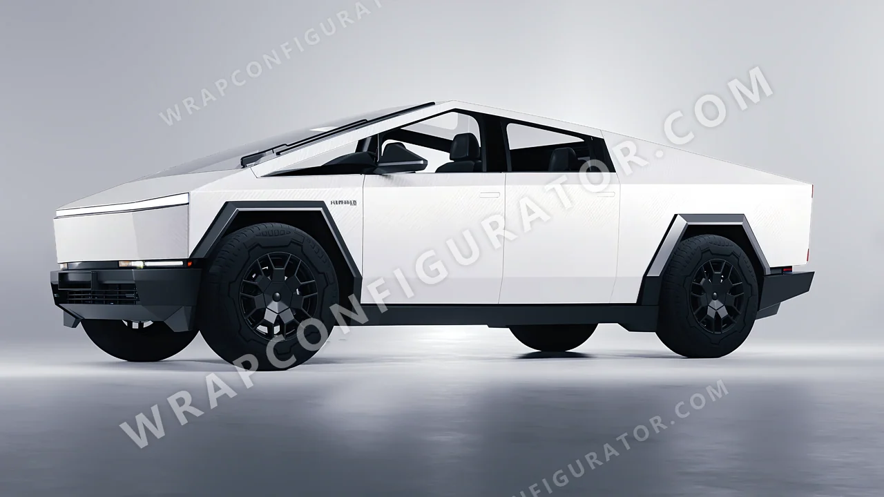 White Tesla Cybertruck 2024 wrapped in 3M Carbon Fiber White CFS10