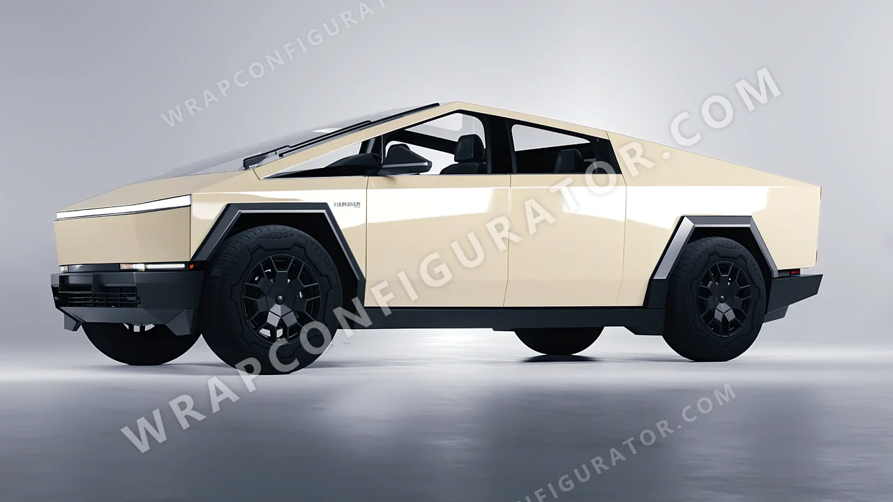 White Tesla Cybertruck 2024 wrapped in 3M Gloss Light Ivory G79