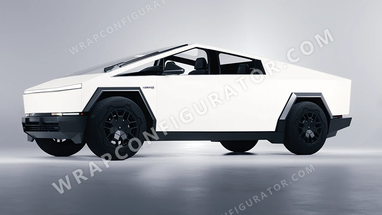 White Tesla Cybertruck 2024 wrapped in 3M Matte White M10