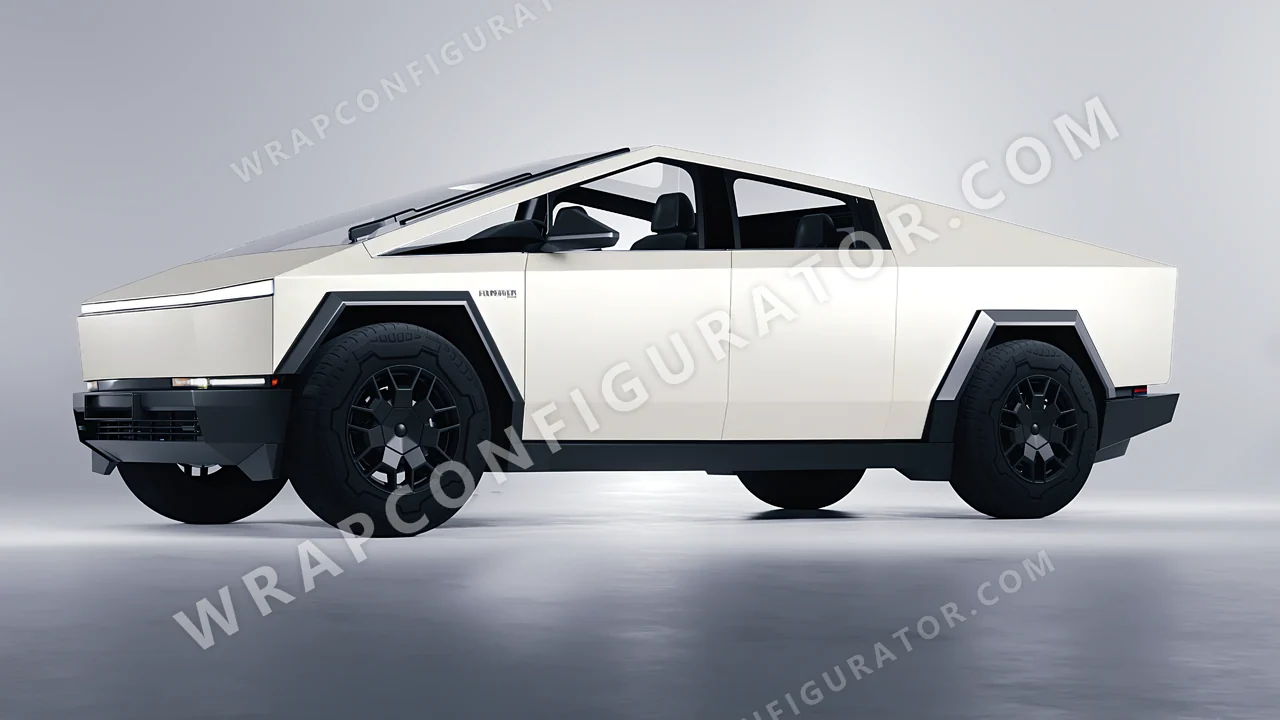 White Tesla Cybertruck 2024 wrapped in 3M Satin Pearl White SP10