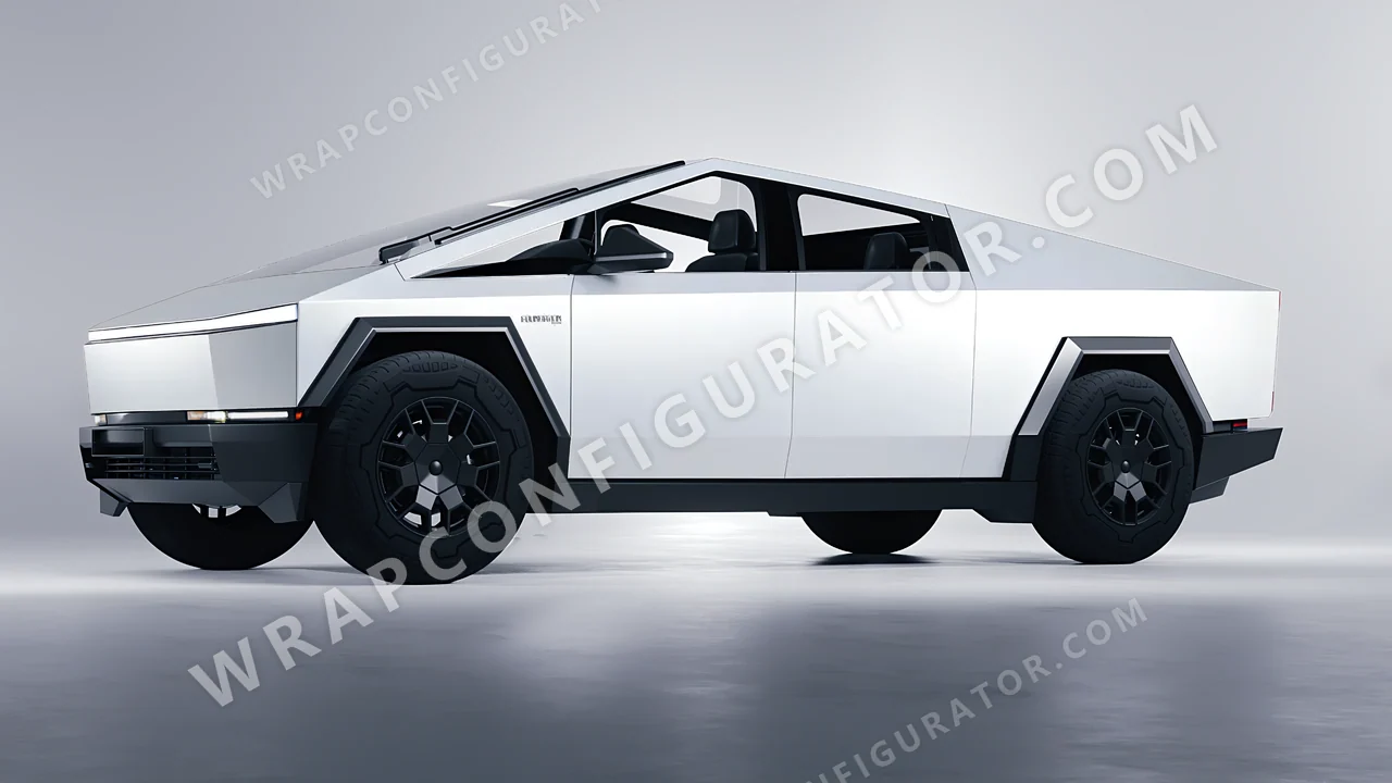 White Tesla Cybertruck 2024 wrapped in 3M Satin White Aluminum S120