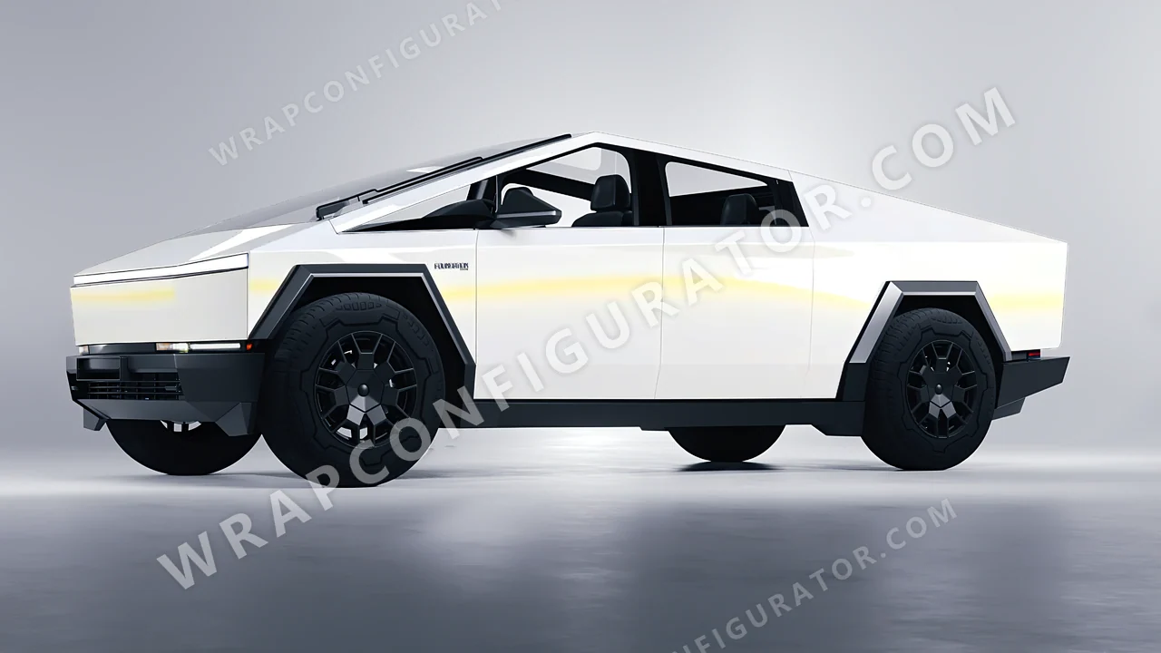 White Tesla Cybertruck 2024 wrapped in Colourshield PPF by HyperPro White/Gold CWF07-P