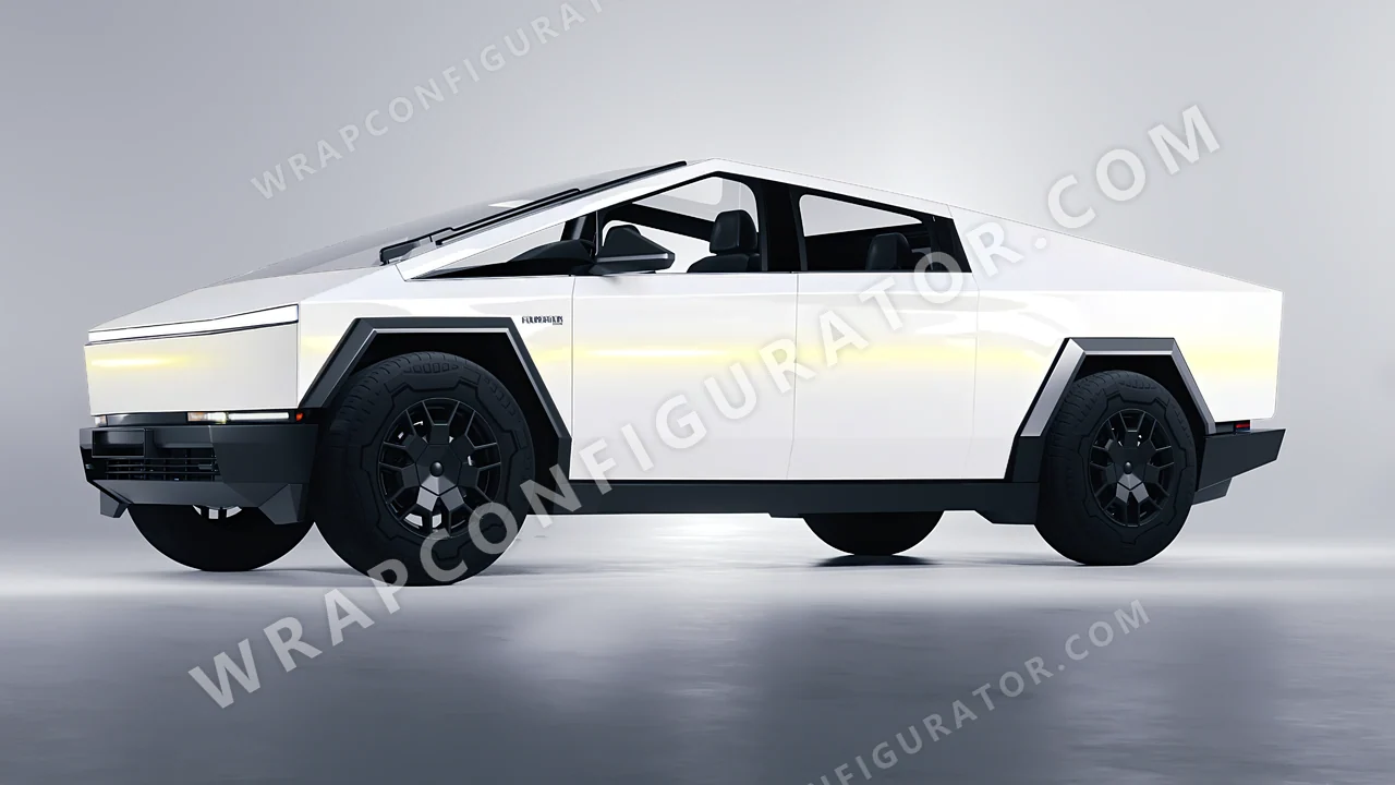 White Tesla Cybertruck 2024 wrapped in Colourshield PPF by HyperPro White/Gold SF004-P