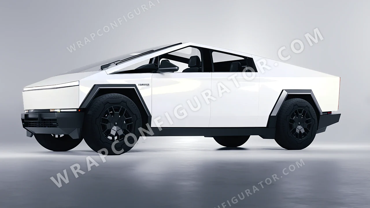 White Tesla Cybertruck 2024 wrapped in KPMF Gold White Starlight K75472