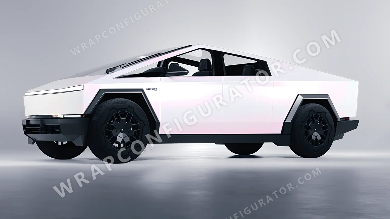 White Tesla Cybertruck 2024 wrapped in KPMF Matt Pink White Starlight K75574
