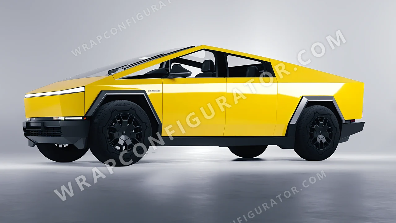 Yellow Tesla Cybertruck 2024 wrapped in 3M Gloss Bright Yellow G15