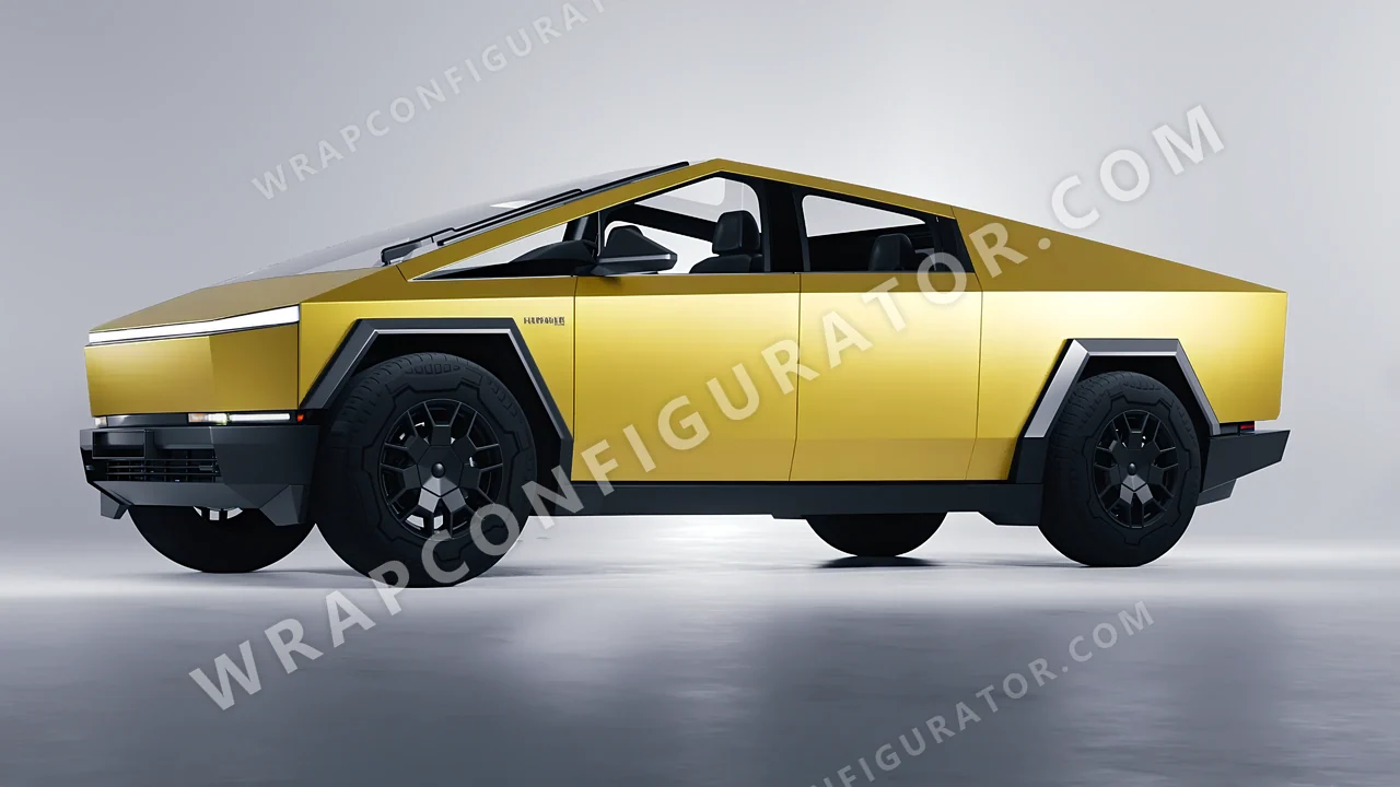 Yellow Tesla Cybertruck 2024 wrapped in 3M Satin Bitter Yellow S335