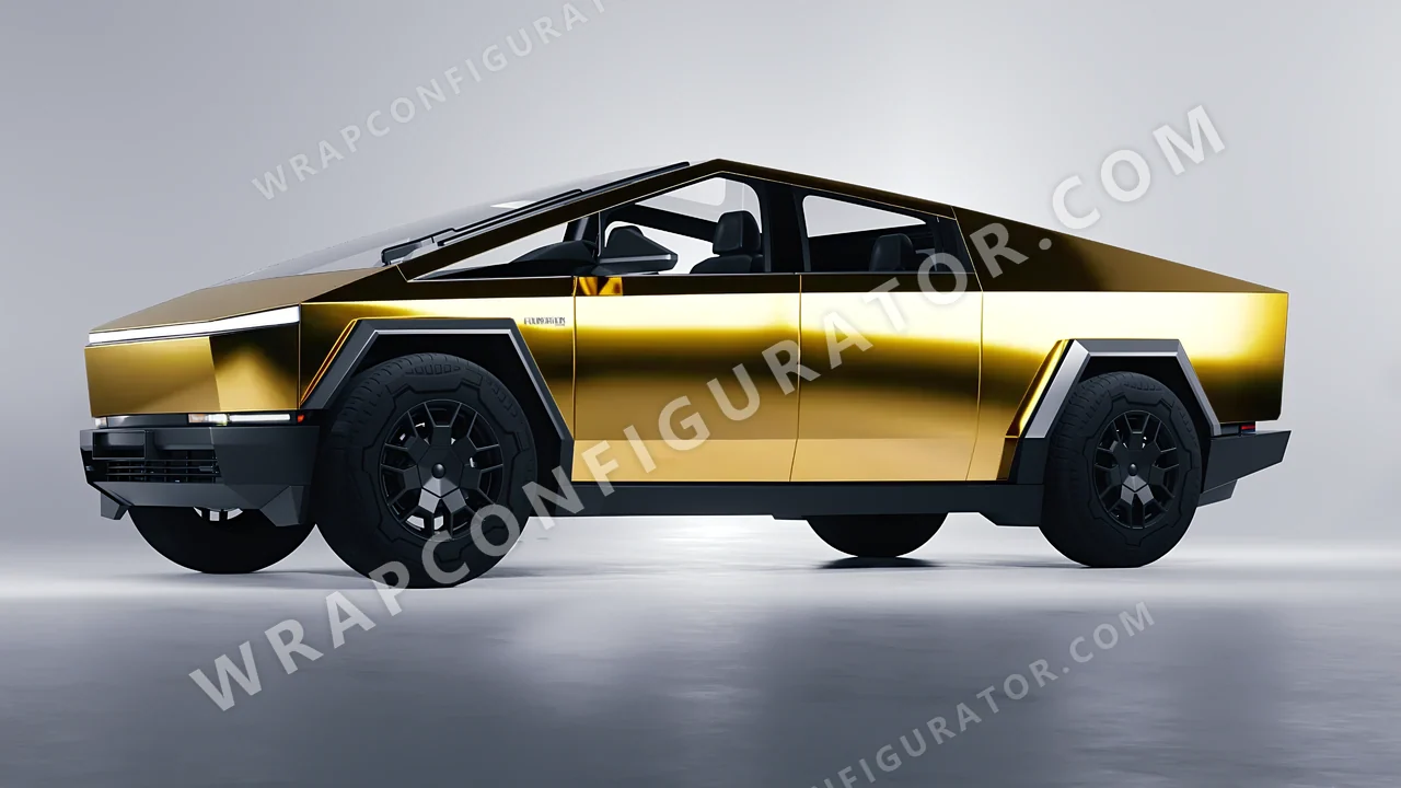 Yellow Tesla Cybertruck 2024 wrapped in Avery Dennison Gold SF100-604-S
