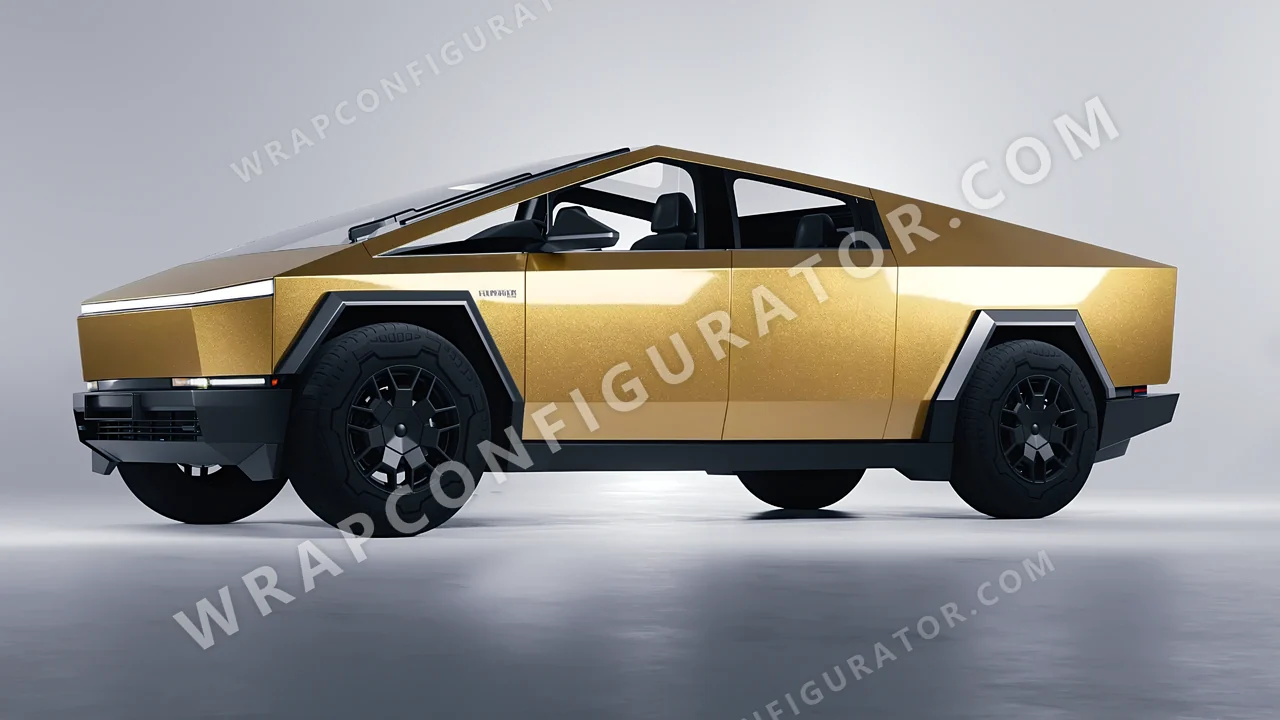 Yellow Tesla Cybertruck 2024 wrapped in Avery Dennison Gold SW900-215-M