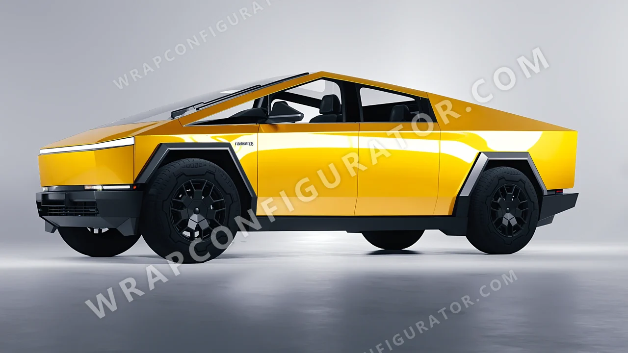 Yellow Tesla Cybertruck 2024 wrapped in Colourshield PPF by HyperPro Dark Yellow HGF14-P