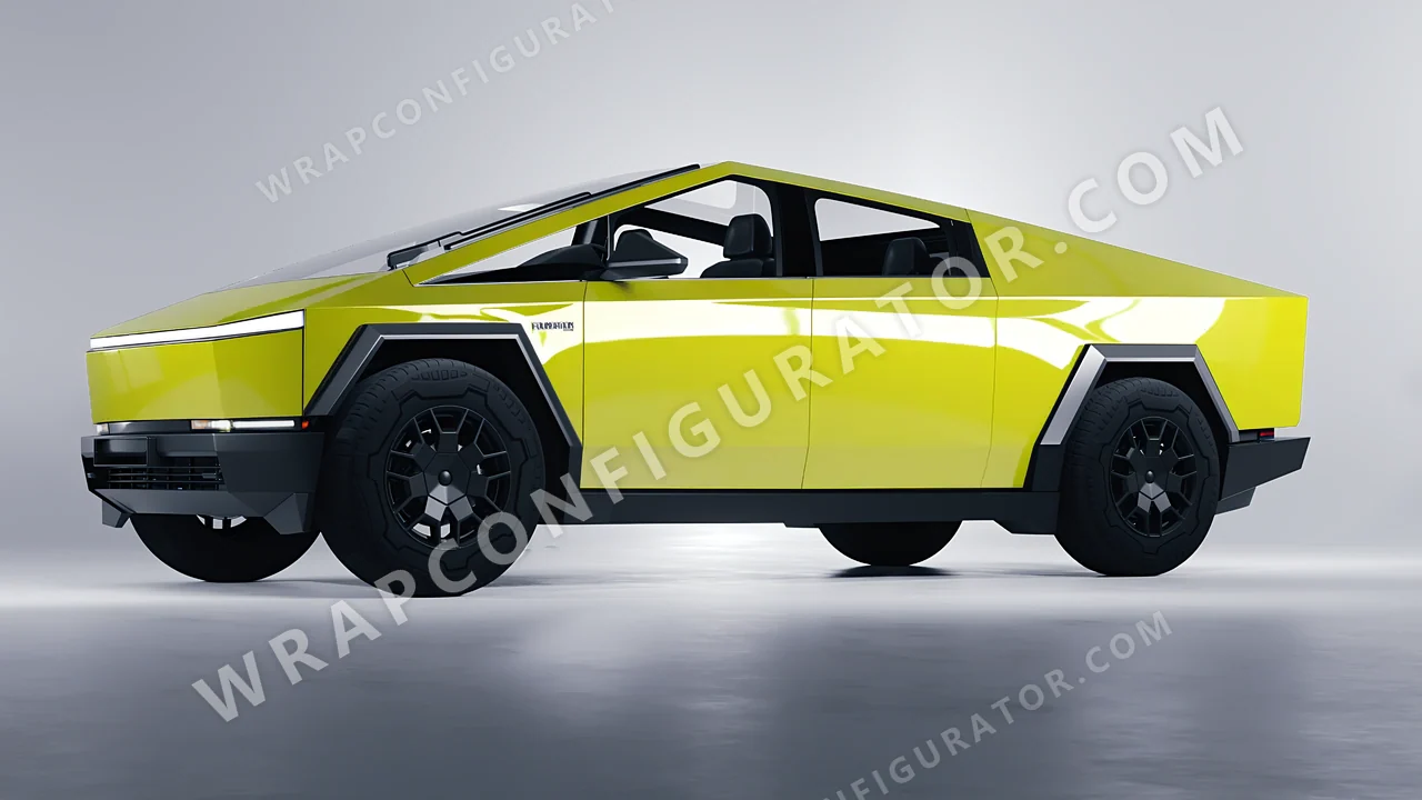 Yellow Tesla Cybertruck 2024 wrapped in Colourshield PPF by HyperPro Fluorescein Yellow HGF67-P