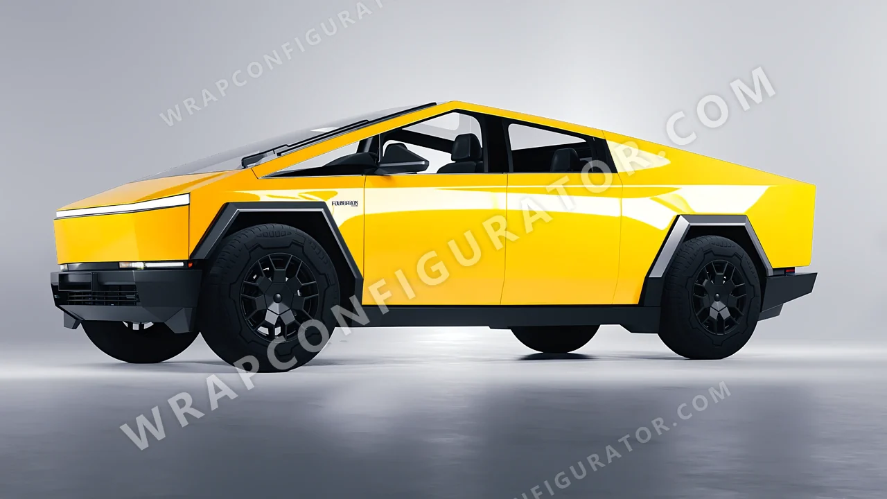 Yellow Tesla Cybertruck 2024 wrapped in Inozetek Dynamic PPF Sunflower Yellow DPPF921