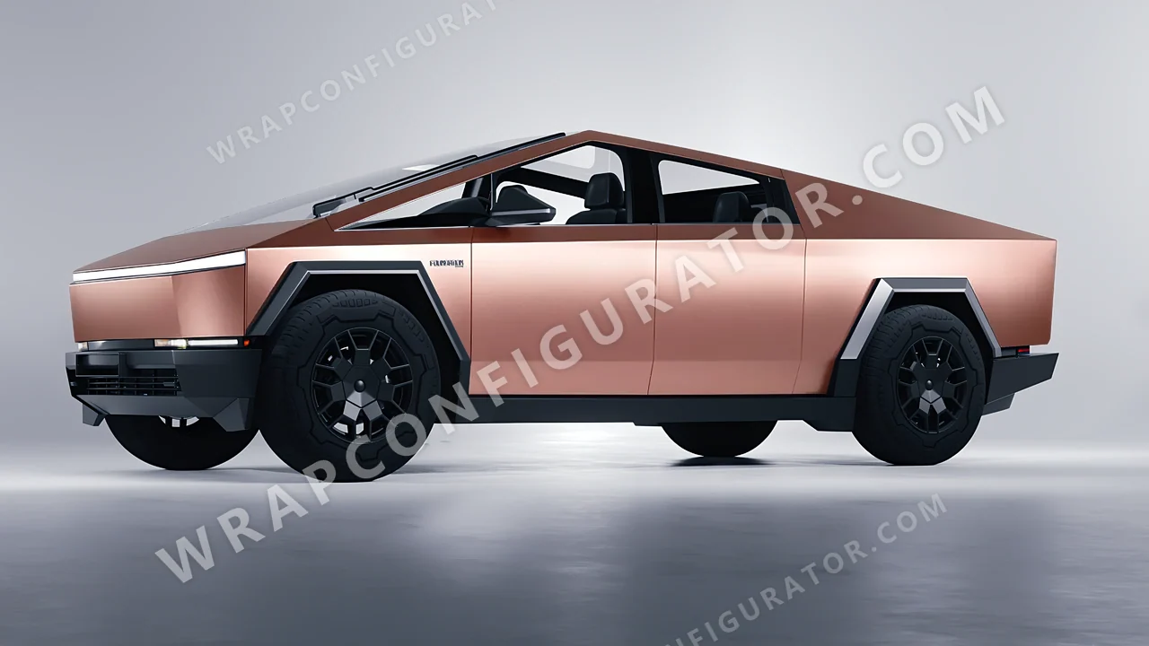 Yellow Tesla Cybertruck 2024 wrapped in KPMF Rose Gold K75555
