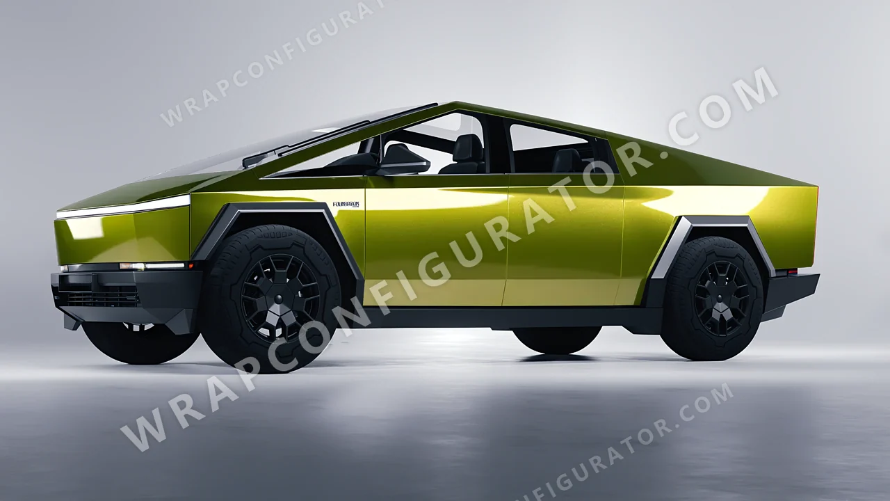 Yellow Tesla Cybertruck 2024 wrapped in KPMF Solar Flash K75409