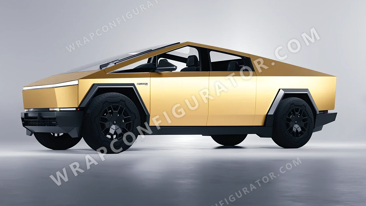 Yellow Tesla Cybertruck 2024 wrapped in ORACAL Divine Gold 970RA-995M