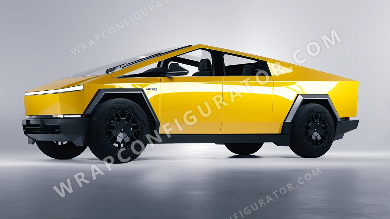 Yellow Tesla Cybertruck 2024 wrapped in ORACAL Post Office Yellow 970RA-208G