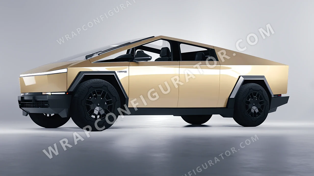 Yellow Tesla Cybertruck 2024 wrapped in ORACAL Pyrite 970RA-926G