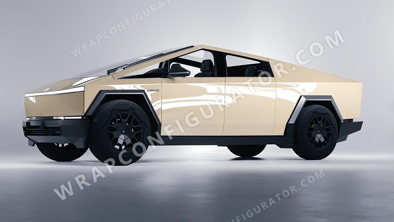 Yellow Tesla Cybertruck 2024 wrapped in ORACAL Taxibeige 970RA-809G